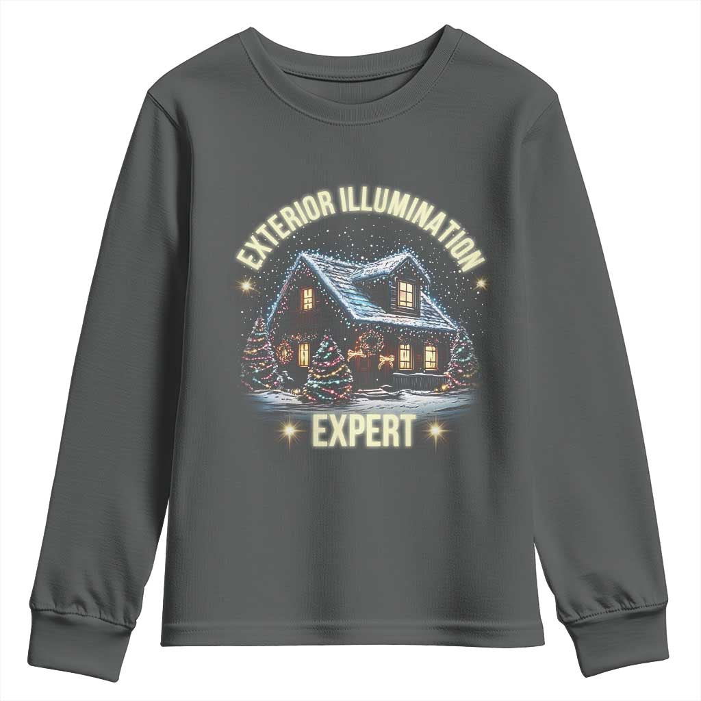 Funny Christmas Youth Sweatshirt Exterior Illumination Expert Christmas Lights Home TS09 Dark Heather Print Your Wear