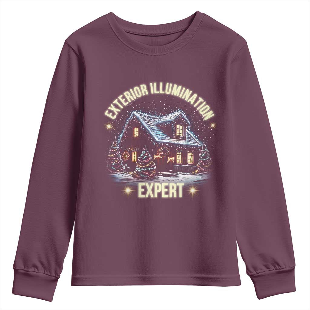 Funny Christmas Youth Sweatshirt Exterior Illumination Expert Christmas Lights Home TS09 Maroon Print Your Wear