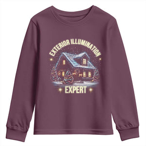 Funny Christmas Youth Sweatshirt Exterior Illumination Expert Christmas Lights Home TS09 Maroon Print Your Wear