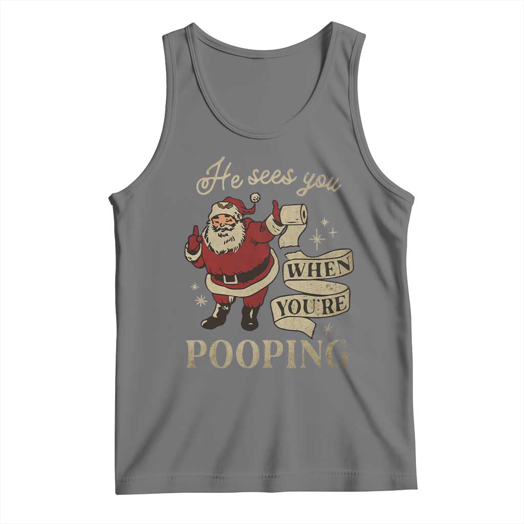 Funny Christmas Tank Top He Sees You When You Are Pooping TS09 Black Heather Print Your Wear