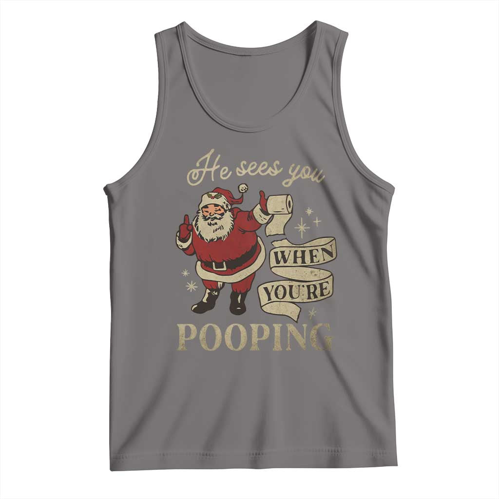 Funny Christmas Tank Top He Sees You When You Are Pooping TS09 Deep Heather Print Your Wear