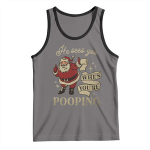 Funny Christmas Tank Top He Sees You When You Are Pooping TS09 Deep Heather Black Print Your Wear