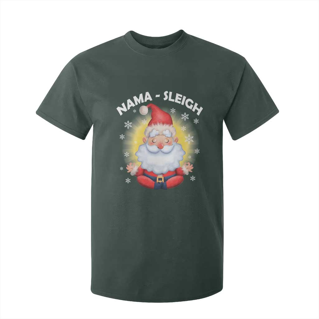 Christmas Yoga T Shirt For Kid Nama Sleigh Cute Santa TS09 Dark Forest Green Print Your Wear