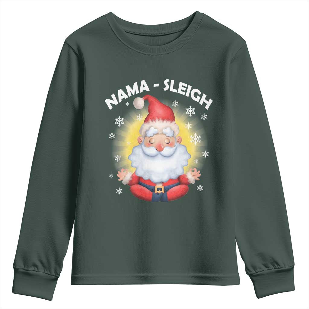Christmas Yoga Youth Sweatshirt Nama Sleigh Cute Santa TS09 Dark Forest Green Print Your Wear