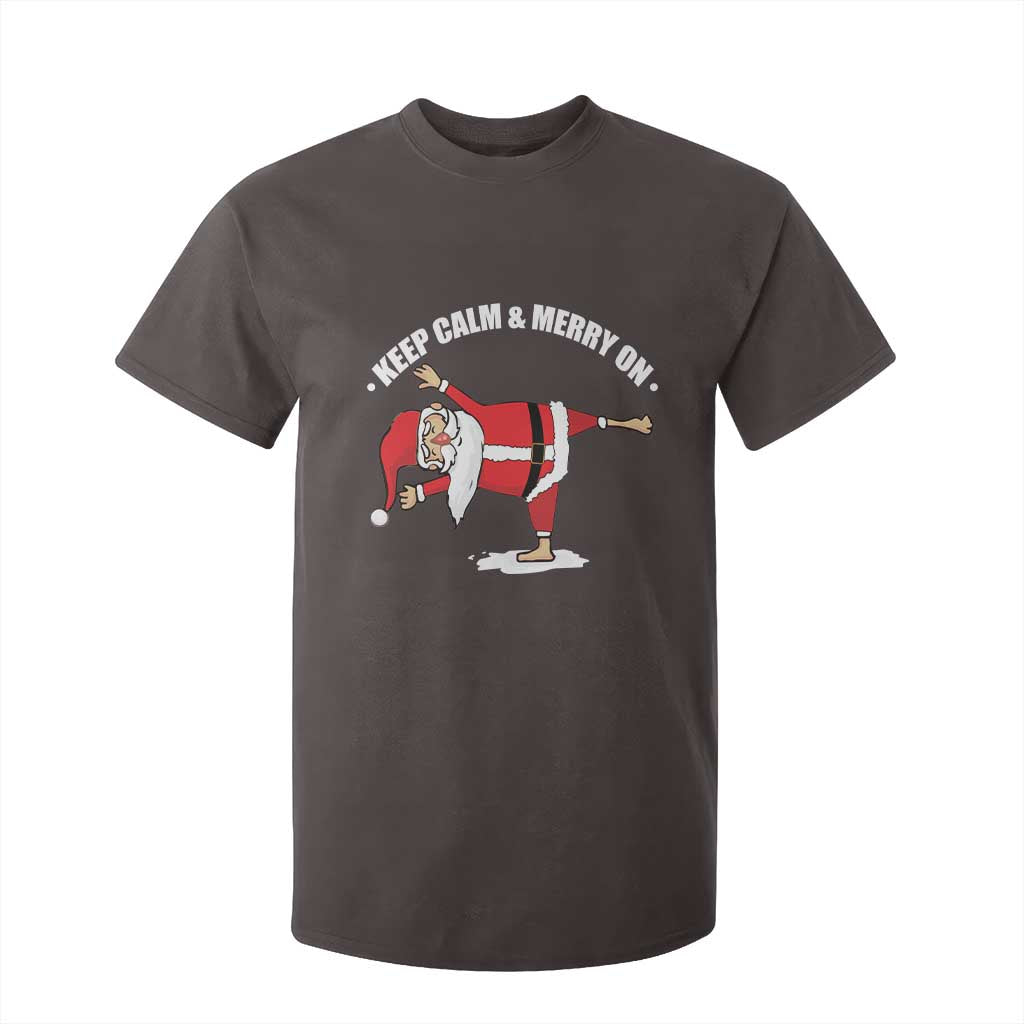 Funny Christmas Yoga T Shirt For Kid Keep Calm And Merry On TS09 Dark Chocolate Print Your Wear