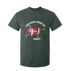 Funny Christmas Yoga T Shirt For Kid Keep Calm And Merry On TS09 Dark Forest Green Print Your Wear