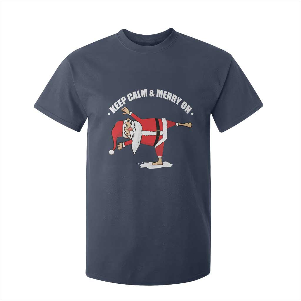Funny Christmas Yoga T Shirt For Kid Keep Calm And Merry On TS09 Navy Print Your Wear