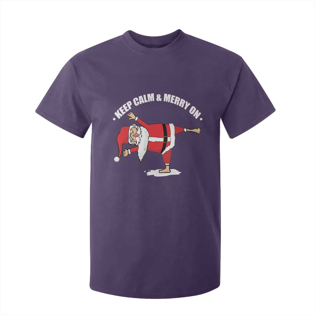 Funny Christmas Yoga T Shirt For Kid Keep Calm And Merry On TS09 Purple Print Your Wear