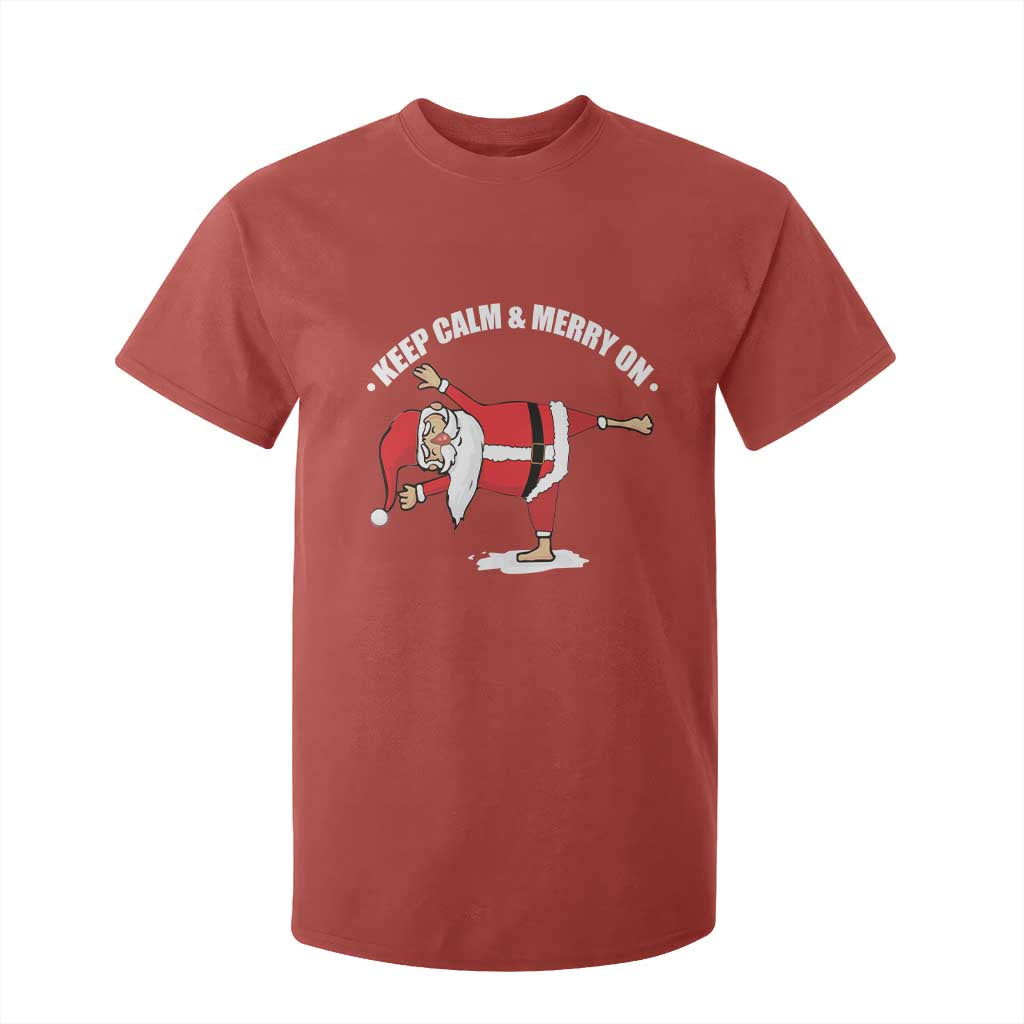 Funny Christmas Yoga T Shirt For Kid Keep Calm And Merry On TS09 Red Print Your Wear