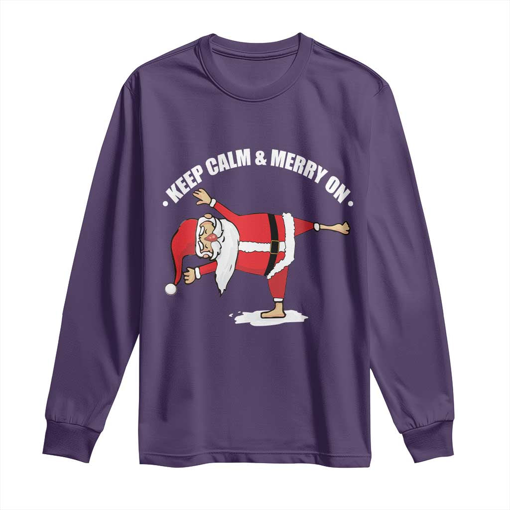 Funny Christmas Yoga Long Sleeve Shirt Keep Calm And Merry On TS09 Purple Print Your Wear