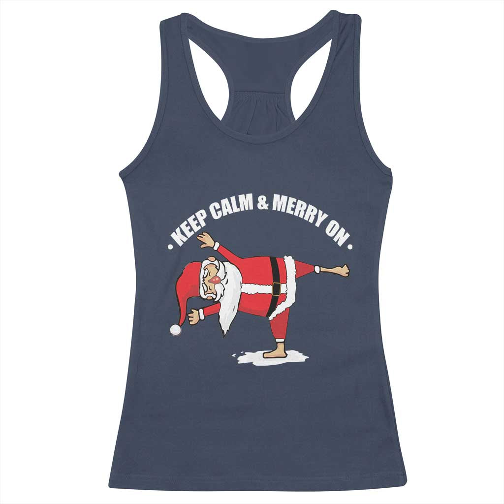 Funny Christmas Yoga Racerback Tank Top Keep Calm And Merry On TS09 Navy Print Your Wear