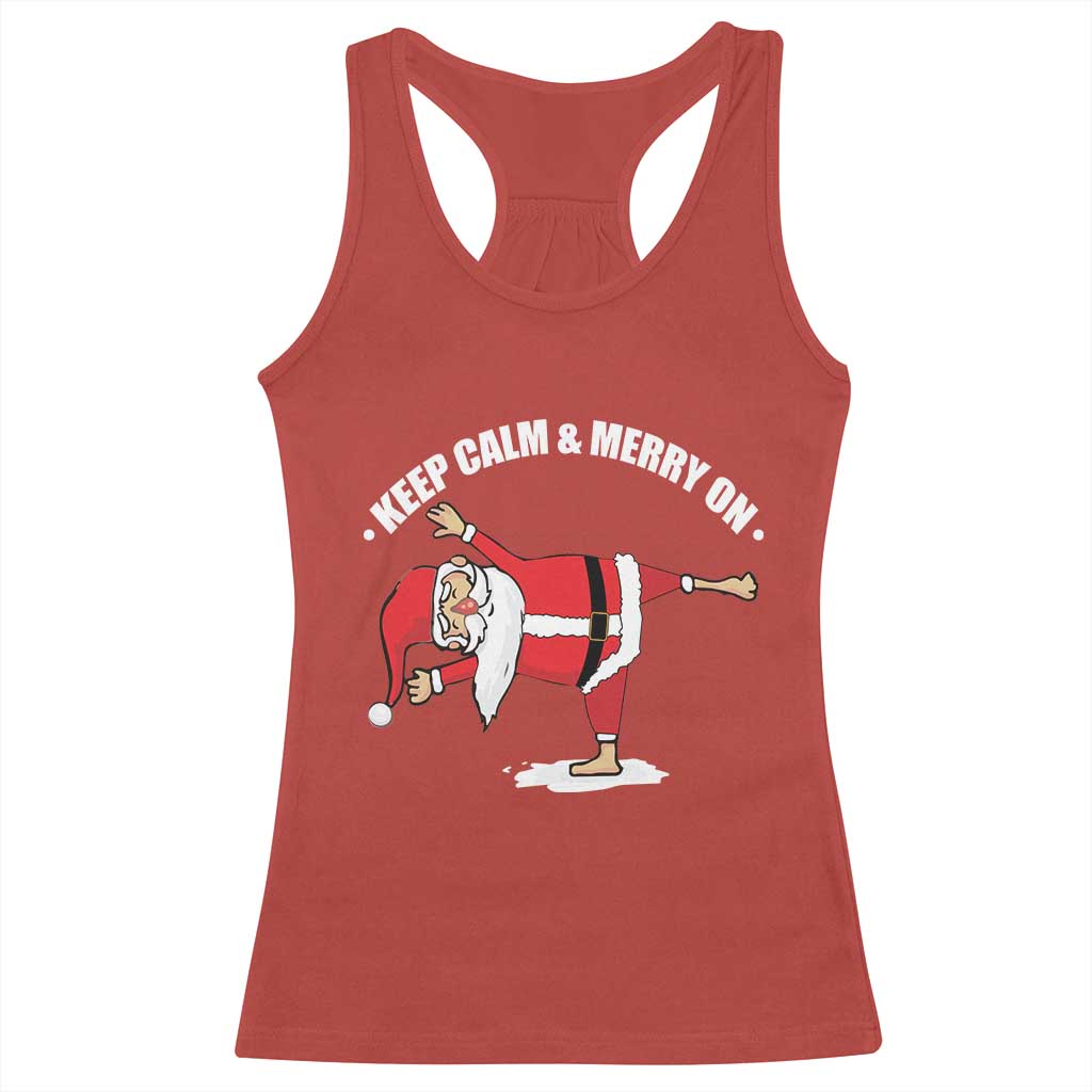 Funny Christmas Yoga Racerback Tank Top Keep Calm And Merry On TS09 Red Print Your Wear