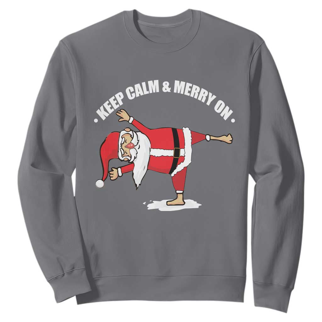 Funny Christmas Yoga Sweatshirt Keep Calm And Merry On TS09 Charcoal Print Your Wear