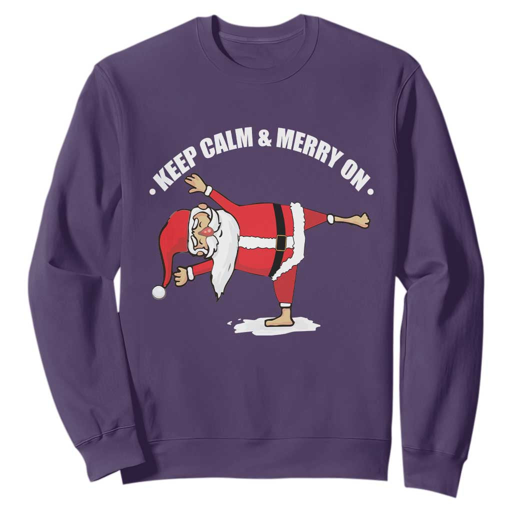 Funny Christmas Yoga Sweatshirt Keep Calm And Merry On TS09 Purple Print Your Wear