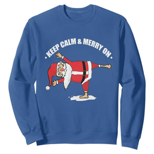 Funny Christmas Yoga Sweatshirt Keep Calm And Merry On TS09 Royal Blue Print Your Wear
