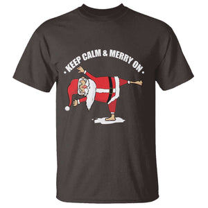 Funny Christmas Yoga T Shirt Keep Calm And Merry On TS09 Dark Chocolate Print Your Wear