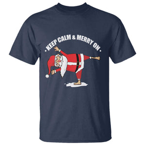 Funny Christmas Yoga T Shirt Keep Calm And Merry On TS09 Navy Print Your Wear