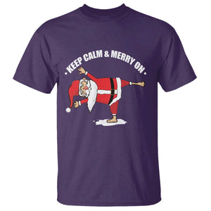 Funny Christmas Yoga T Shirt Keep Calm And Merry On TS09 Purple Print Your Wear