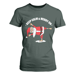 Funny Christmas Yoga T Shirt For Women Keep Calm And Merry On TS09 Dark Forest Green Print Your Wear