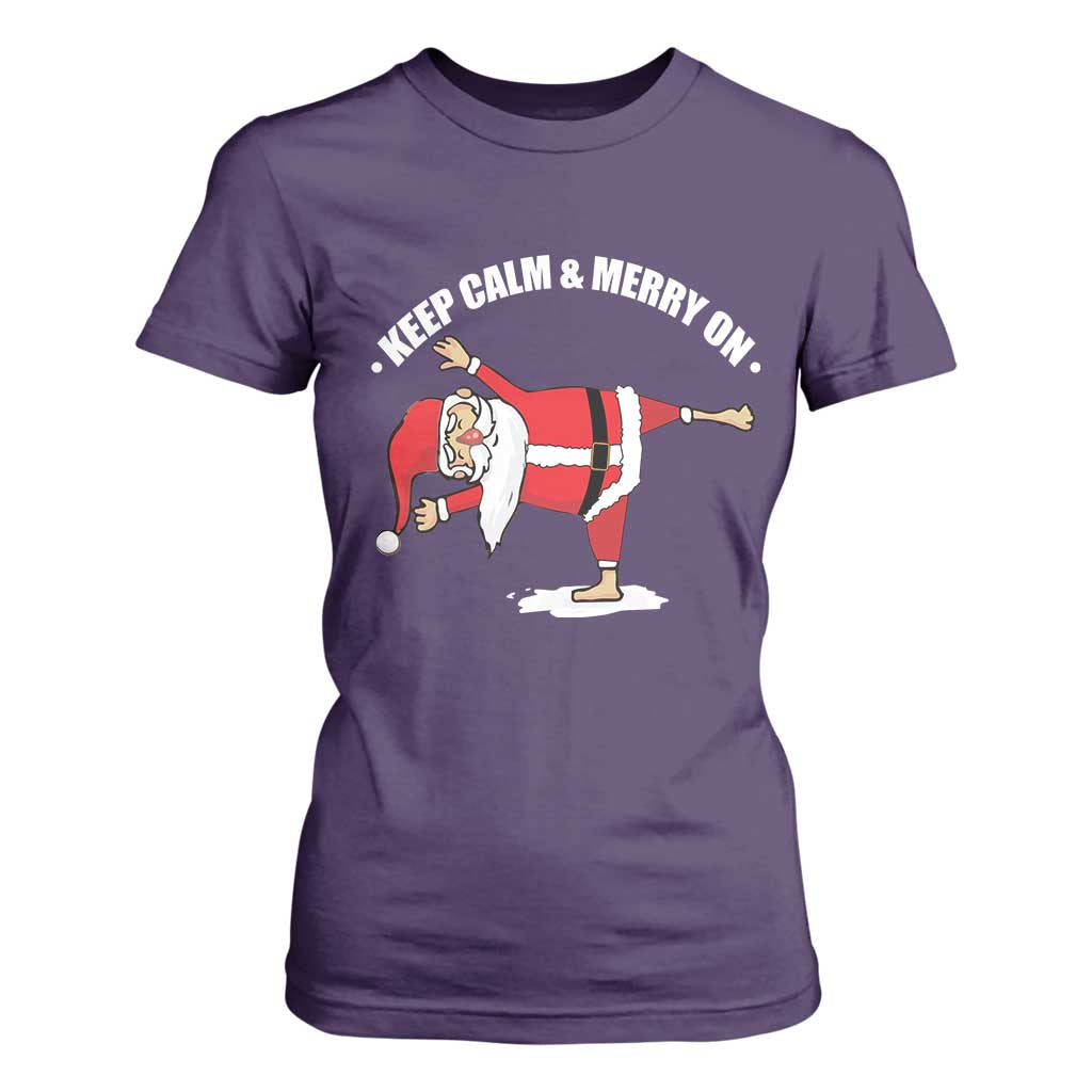 Funny Christmas Yoga T Shirt For Women Keep Calm And Merry On TS09 Purple Print Your Wear