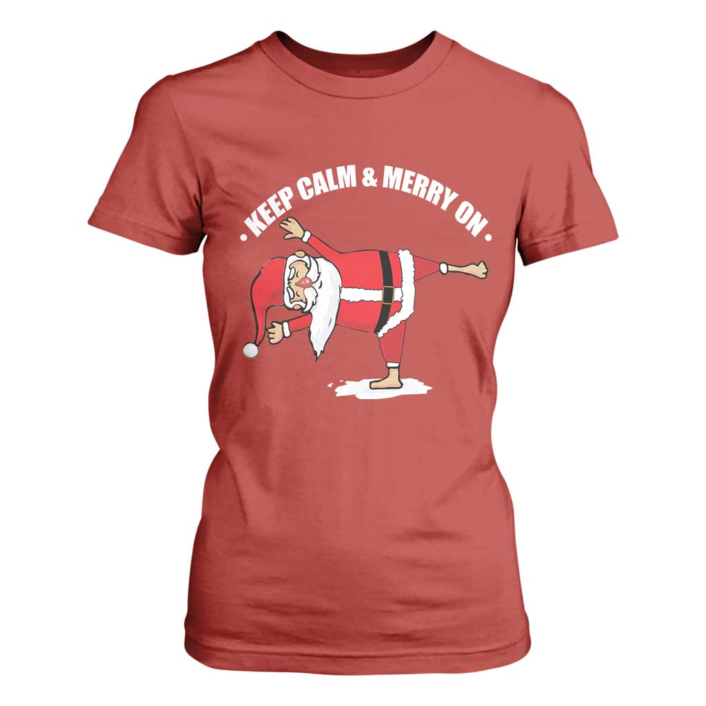 Funny Christmas Yoga T Shirt For Women Keep Calm And Merry On TS09 Red Print Your Wear