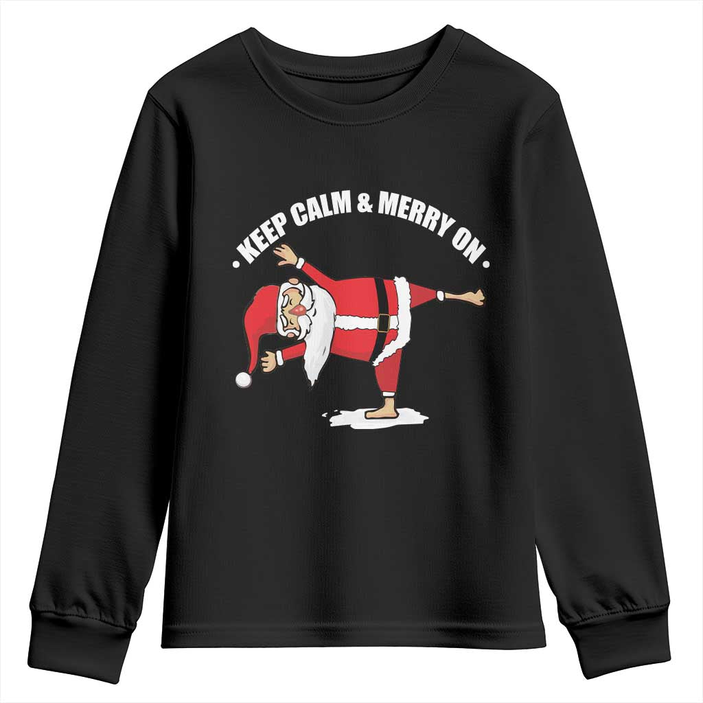 Funny Christmas Yoga Youth Sweatshirt Keep Calm And Merry On TS09 Black Print Your Wear