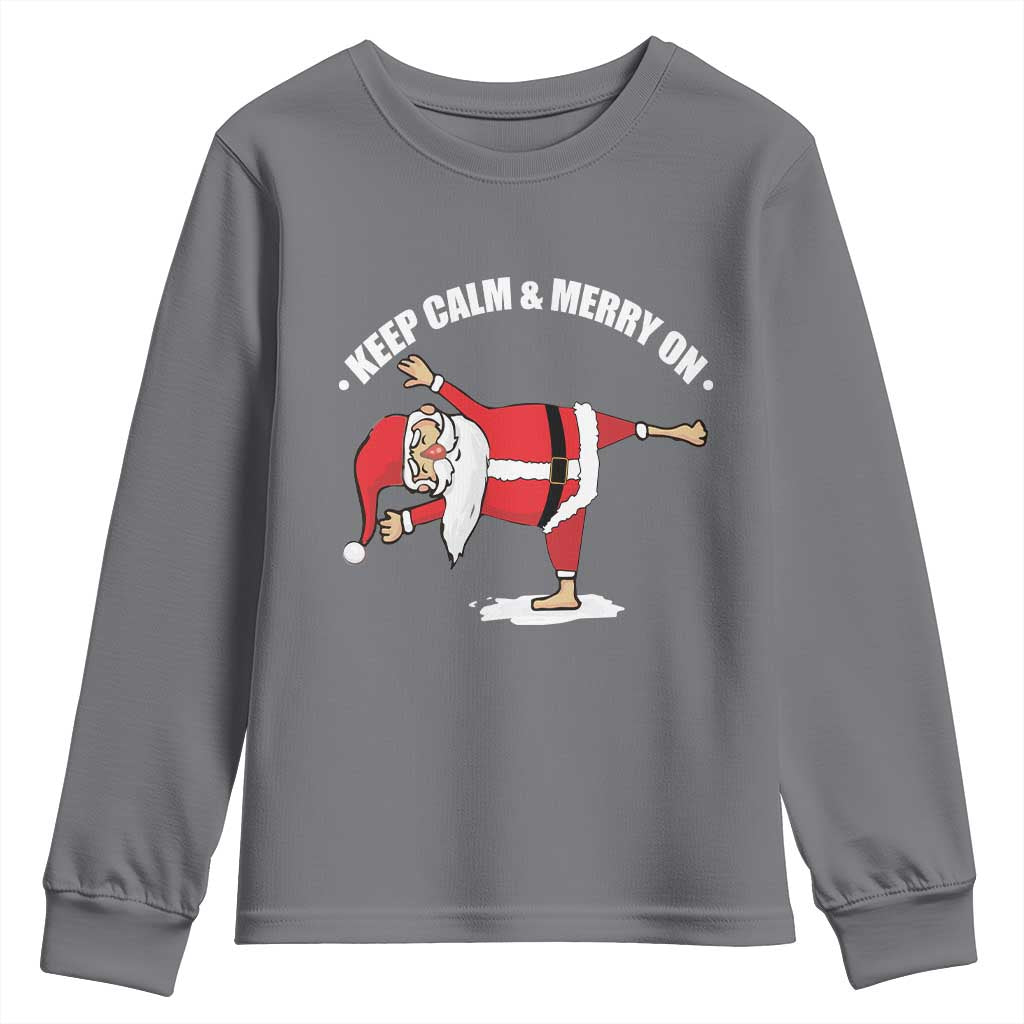 Funny Christmas Yoga Youth Sweatshirt Keep Calm And Merry On TS09 Charcoal Print Your Wear