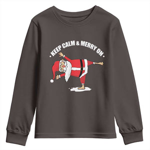 Funny Christmas Yoga Youth Sweatshirt Keep Calm And Merry On TS09 Dark Chocolate Print Your Wear