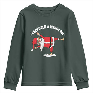 Funny Christmas Yoga Youth Sweatshirt Keep Calm And Merry On TS09 Dark Forest Green Print Your Wear