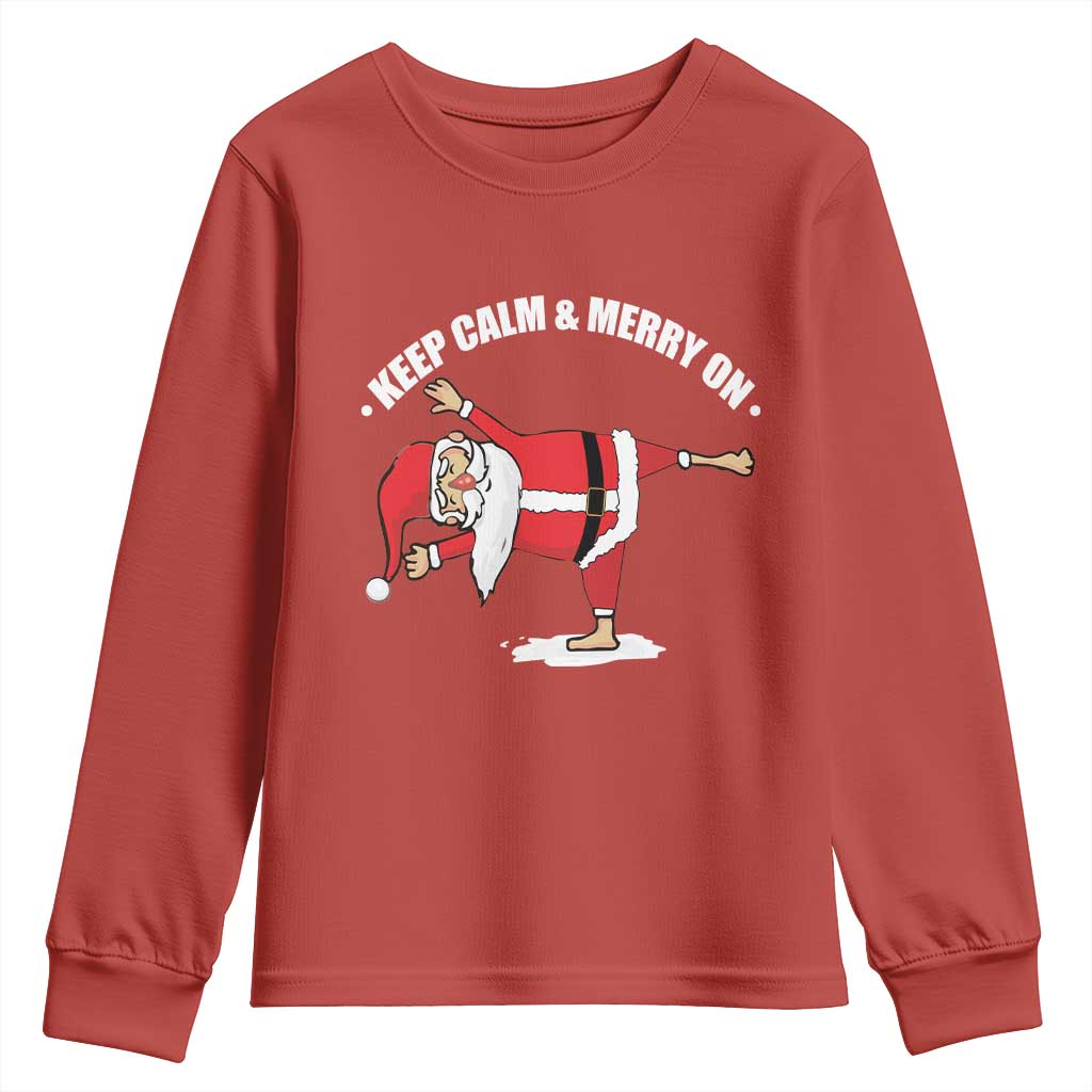 Funny Christmas Yoga Youth Sweatshirt Keep Calm And Merry On TS09 Red Print Your Wear