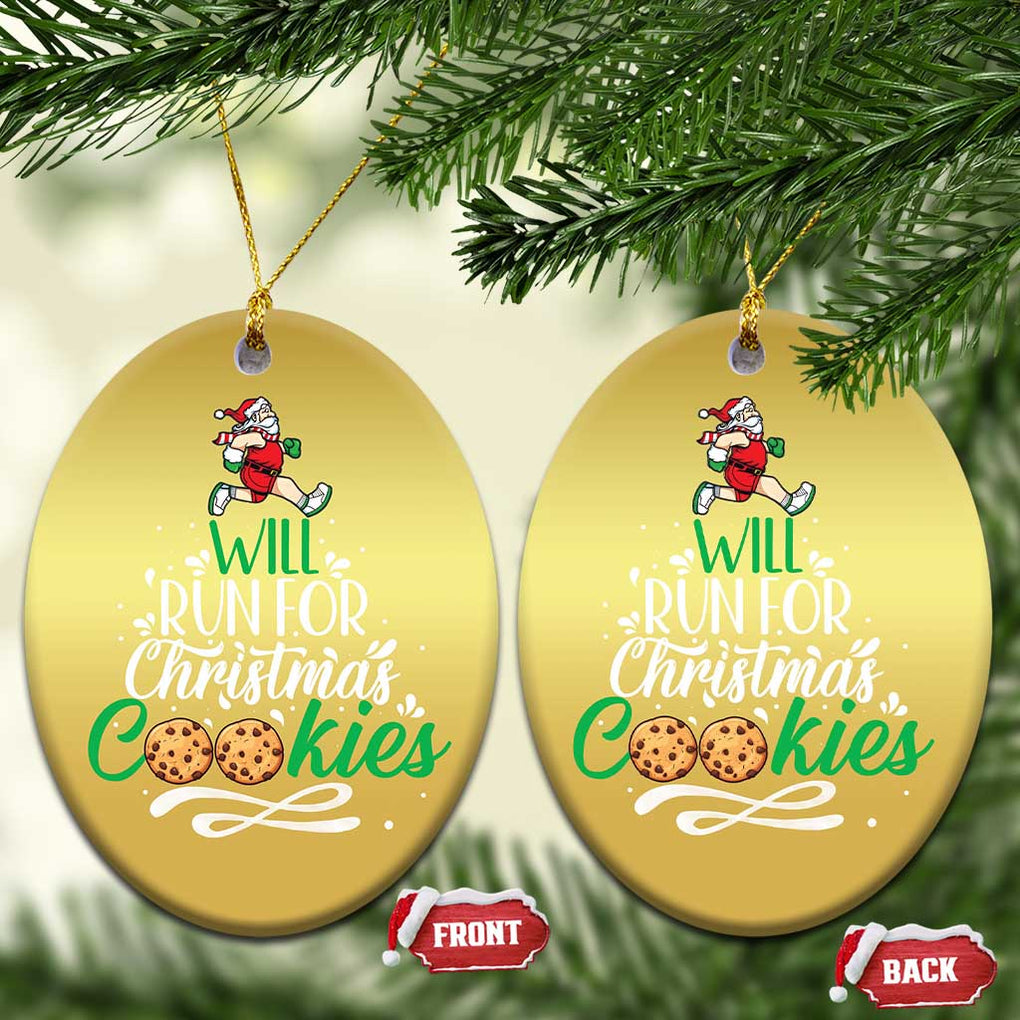 Xmas Gymer Christmas Ornament Will Run For Christmas Cookies Santa Running Race TS09 Oval Gold Print Your Wear