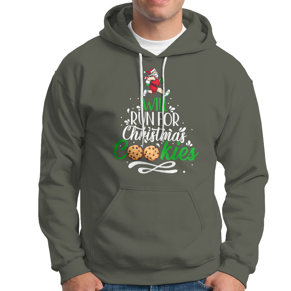 Will Run For Christmas Cookies Santa Running Race Hoodie TS09 Military Green Printyourwear