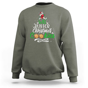 Will Run For Christmas Cookies Santa Running Race Sweatshirt TS09 Military Green Printyourwear