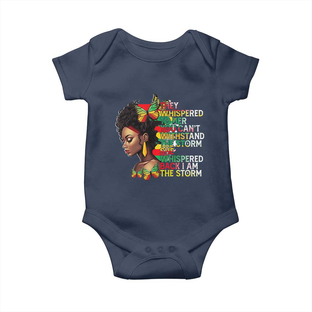 African Women Black History Month Baby Onesie She Whispered Back I Am The Storm TS09 Navy Print Your Wear