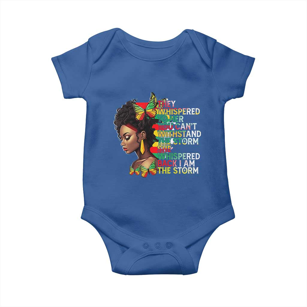 African Women Black History Month Baby Onesie She Whispered Back I Am The Storm TS09 Royal Blue Print Your Wear