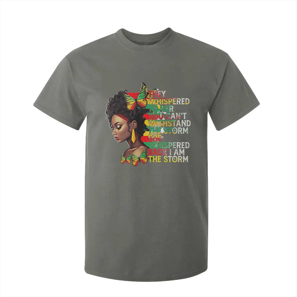 African Women Black History Month T Shirt For Kid She Whispered Back I Am The Storm TS09 Military Green Print Your Wear
