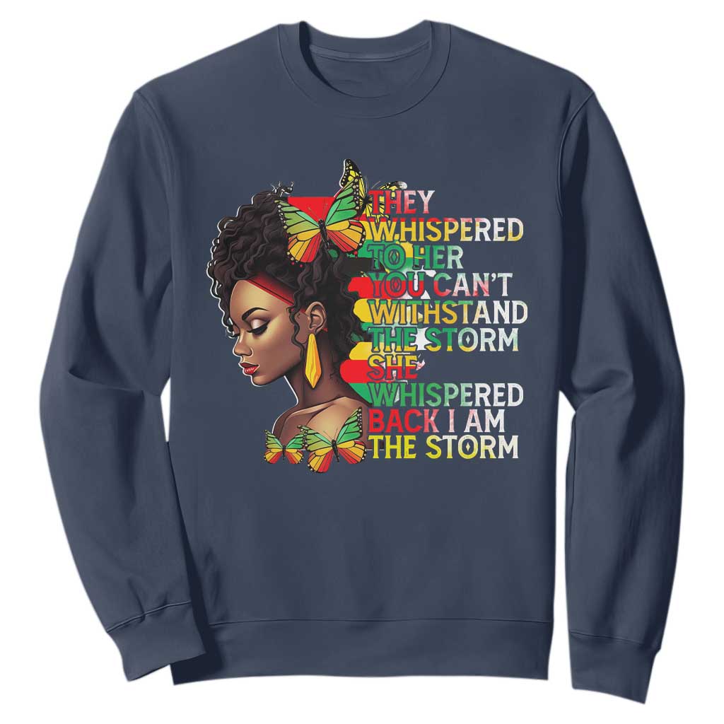 Black History Month Sweatshirt African Women She Whispered Back I Am The Storm TS09 Navy Printyourwear