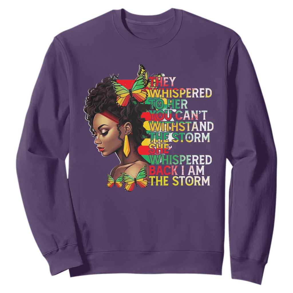 Black History Month Sweatshirt African Women She Whispered Back I Am The Storm TS09 Purple Printyourwear