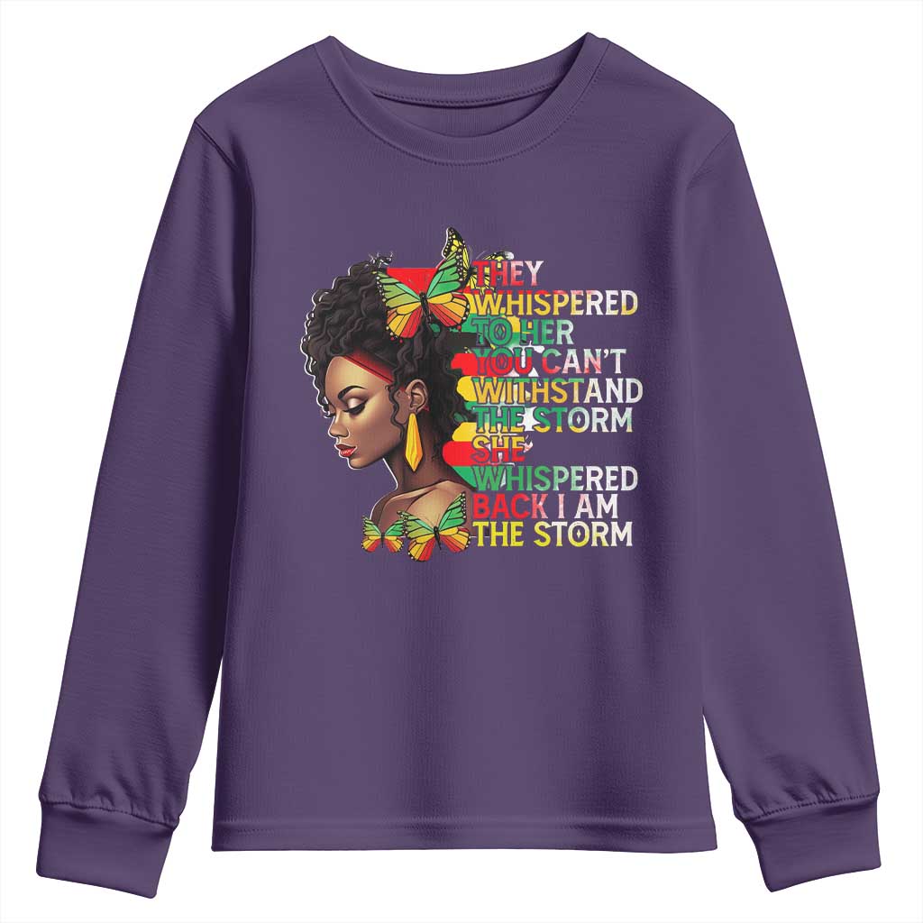 African Women Black History Month Youth Sweatshirt She Whispered Back I Am The Storm TS09 Purple Print Your Wear