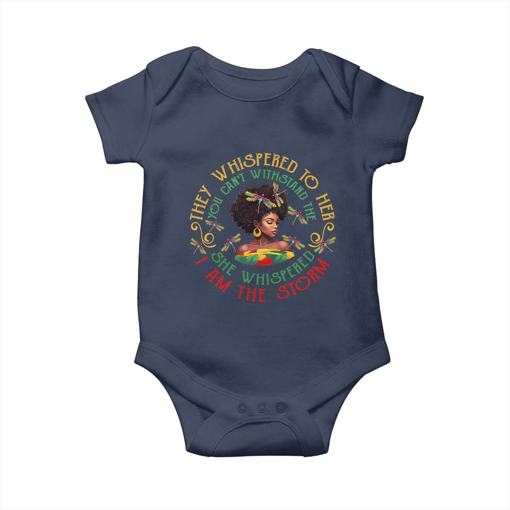 Melanin Women Black History Month Baby Onesie Dragon Fly She Whispered Back I Am The Storm TS09 Navy Print Your Wear
