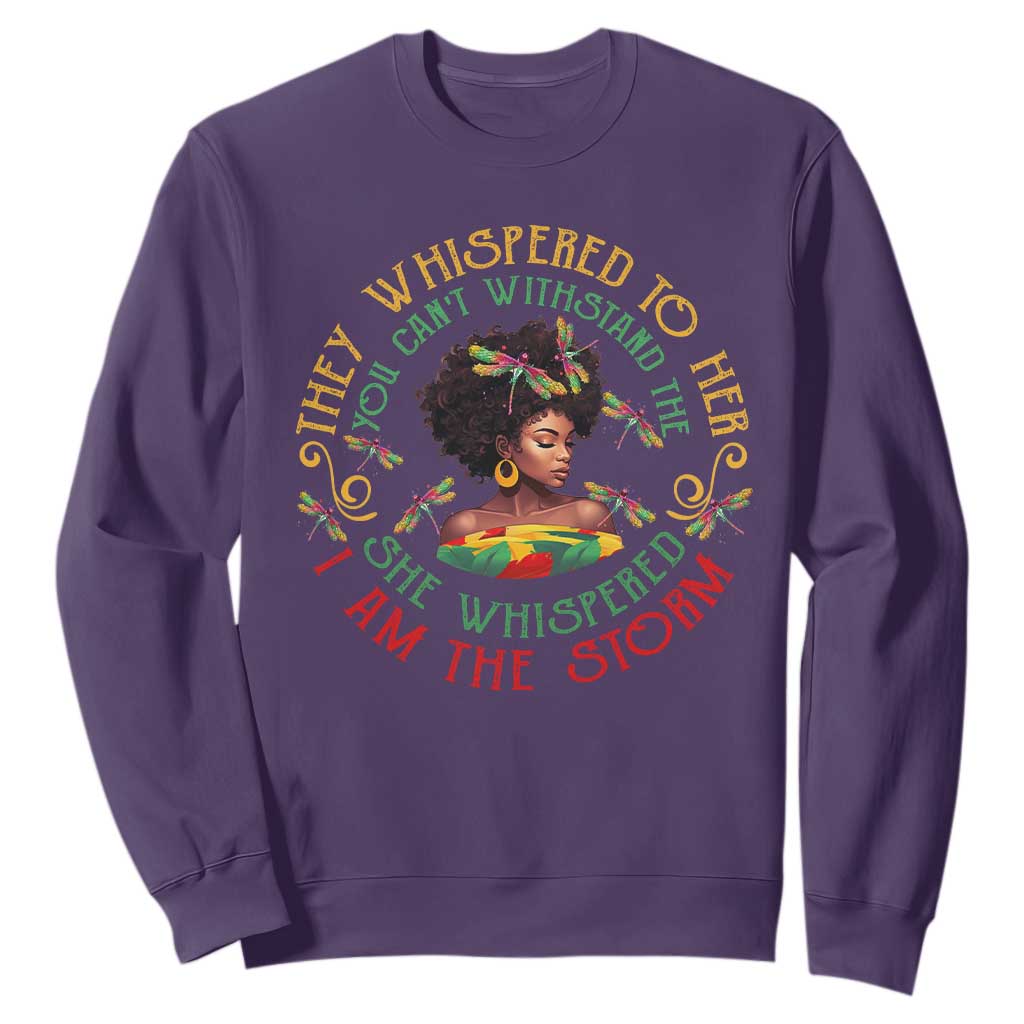 Black History Month Sweatshirt Dragon Fly African Women She Whispered Back I Am The Storm TS09 Purple Printyourwear