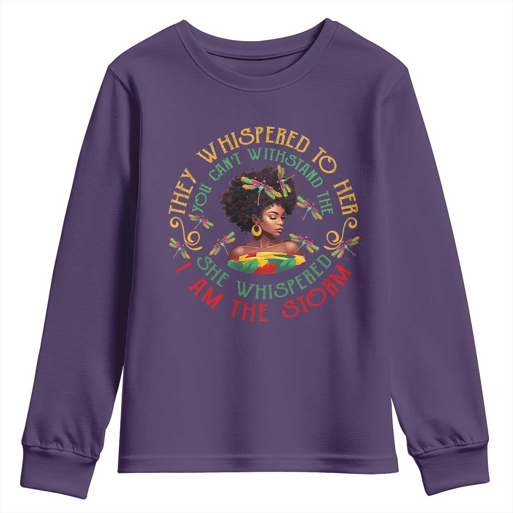 Melanin Women Black History Month Youth Sweatshirt Dragon Fly She Whispered Back I Am The Storm TS09 Purple Print Your Wear