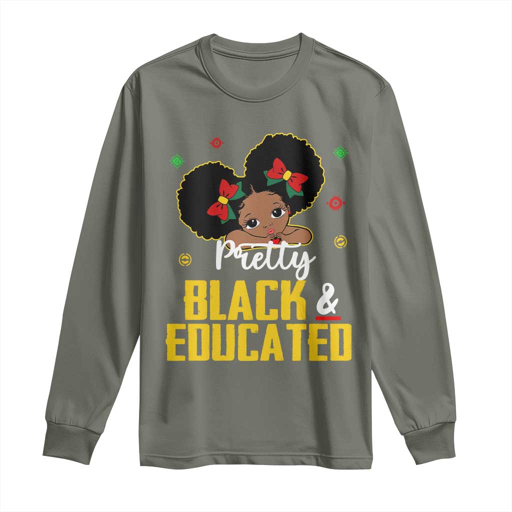 Black Pride Long Sleeve Shirt I Am The Strong African Queen Girl Pretty Black And Educated TS09 Military Green Print Your Wear