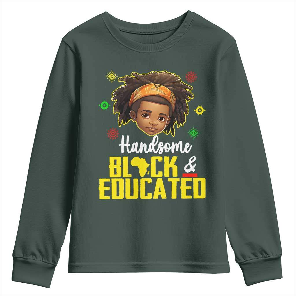 Black Pride Youth Sweatshirt I Am The Strong African King Boy Handsome Black And Educated TS09 Dark Forest Green Print Your Wear