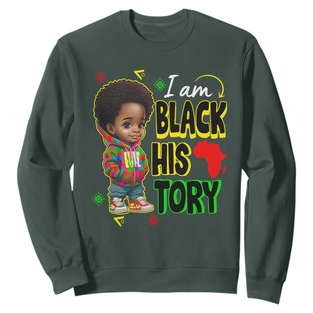 Handsome Kids Boys I Am Black History Month Sweatshirt TS09 Dark Forest Green Printyourwear