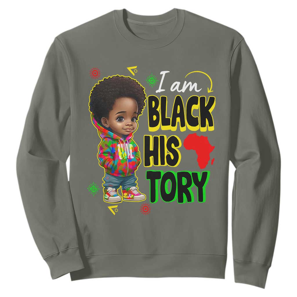 Handsome Kids Boys I Am Black History Month Sweatshirt TS09 Military Green Printyourwear
