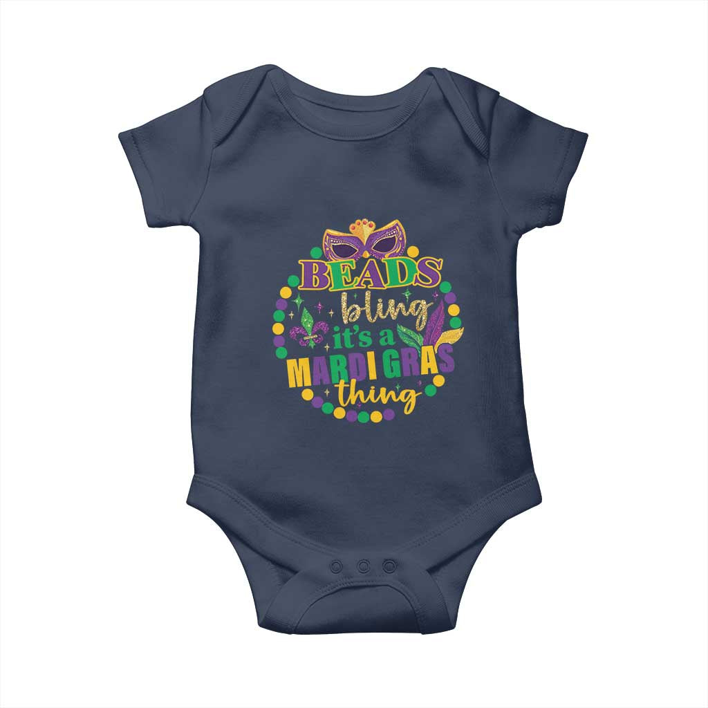 Beads And Bling It's A Mardi Gras Thing Baby Onesie TS09 Navy Print Your Wear