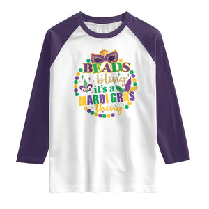 Beads And Bling It's A Mardi Gras Thing Raglan Shirt TS09 White Purple Print Your Wear