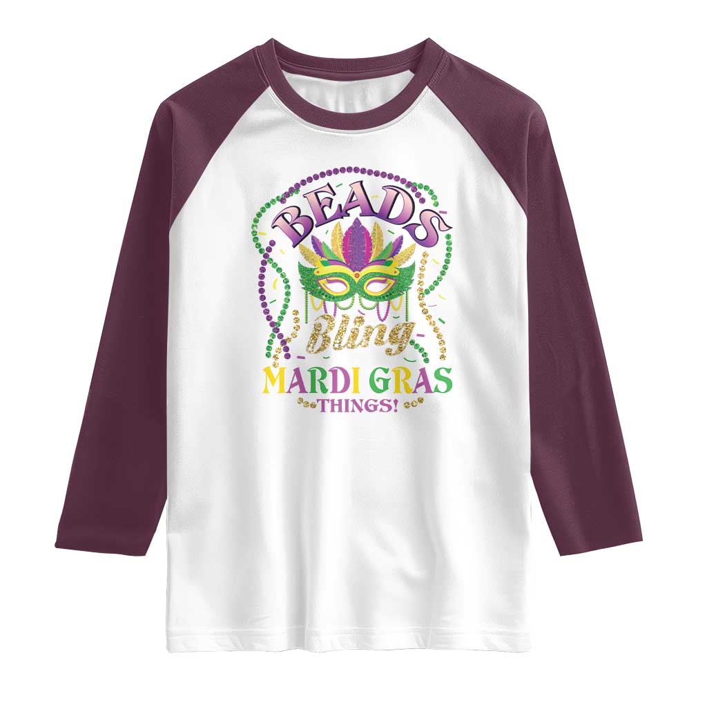 Beads And Bling It's A Mardi Gras Thing New Orleans Raglan Shirt TS09 White Maroon Print Your Wear