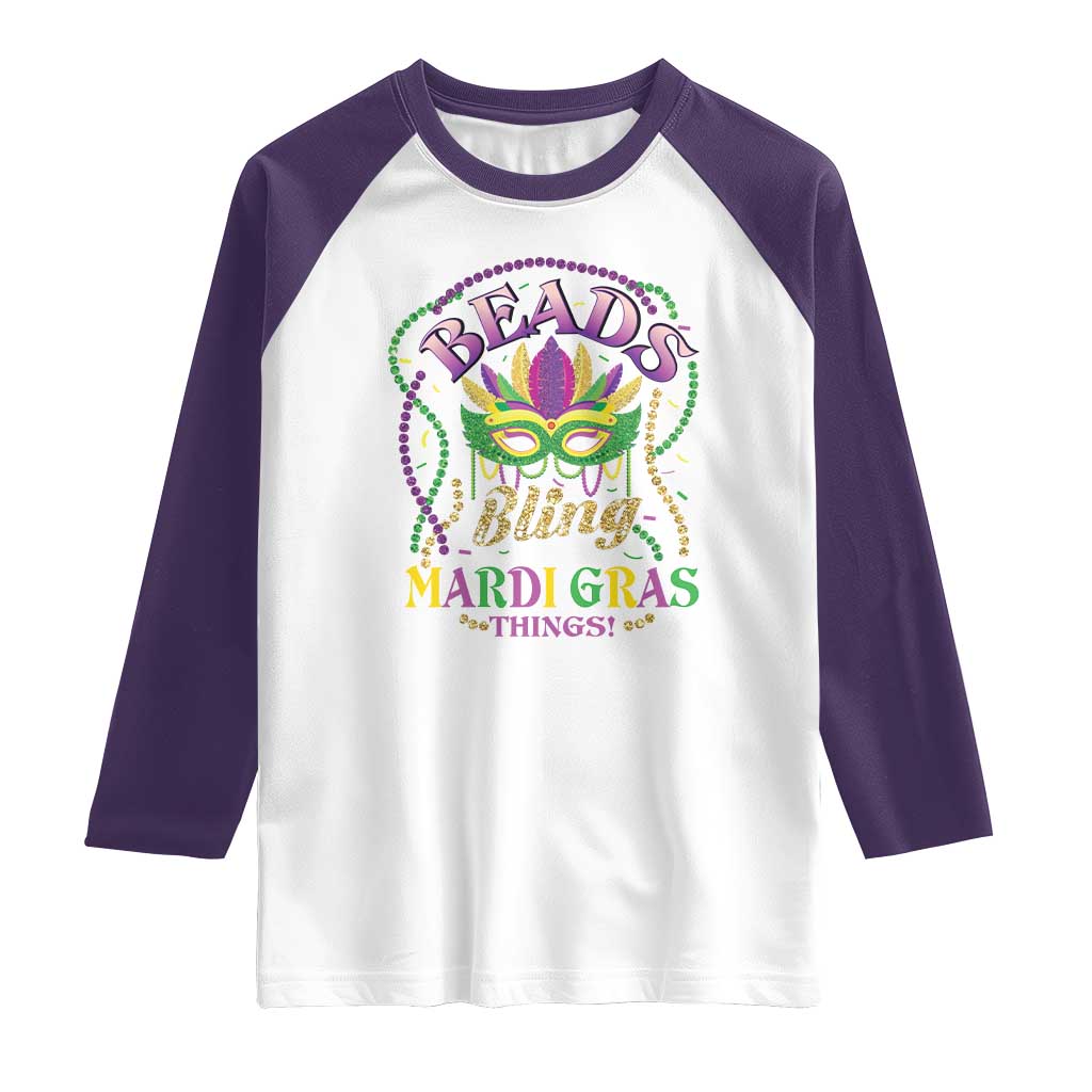 Beads And Bling It's A Mardi Gras Thing New Orleans Raglan Shirt TS09 White Purple Print Your Wear